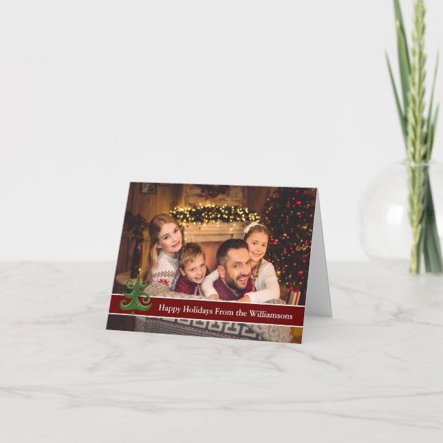 Cartes Pour Fêtes Annuelles Joyeuses vacances Photo moderne arbre de Noël vert (Devant)