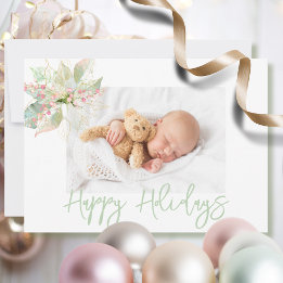 Cartes Pour Fêtes Annuelles Joyeuses vacances Photo Pink Gold Pastel Poinsetti