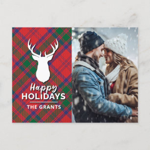Cartes Pour Fêtes Annuelles Joyeuses Vacances Photo Rouge Vert Tartan Plaid