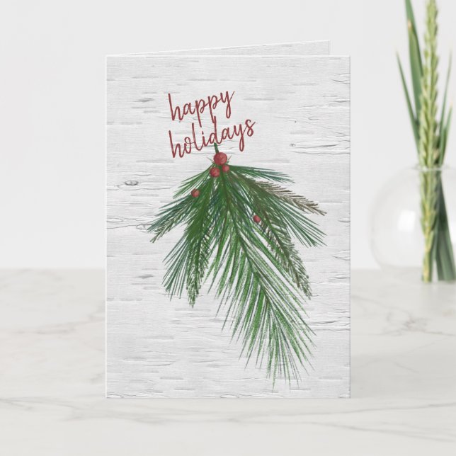 Cartes Pour Fêtes Annuelles Joyeuses Vacances Pine Sur Birch (Devant)