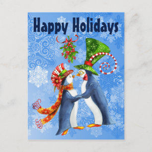 Cartes Pour Fêtes Annuelles Joyeuses vacances Pingouin Couple sous la Mistleto
