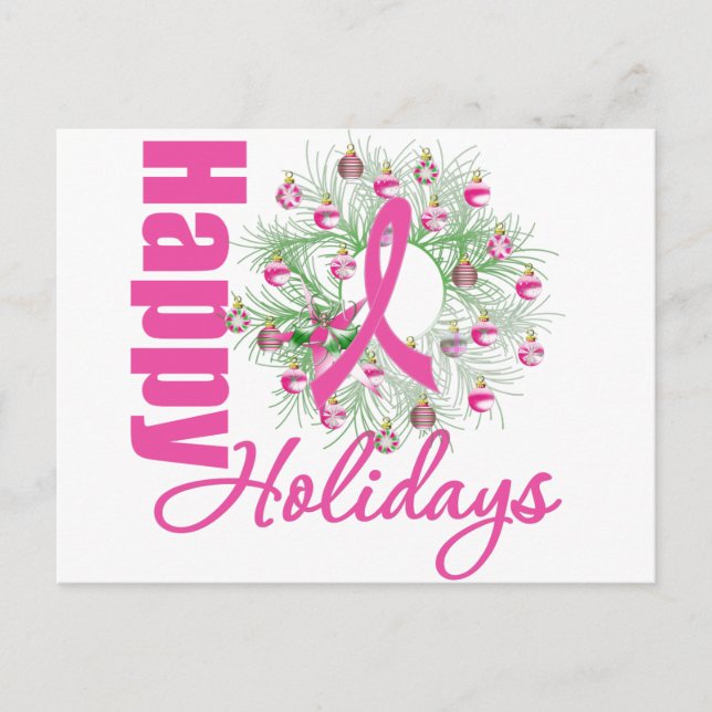 Cartes Pour Fêtes Annuelles Joyeuses vacances Pink Ribbon Wreath (Devant)
