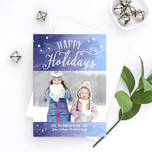 Cartes Pour Fêtes Annuelles Joyeuses vacances Purple Blue Snowy aquarelle phot