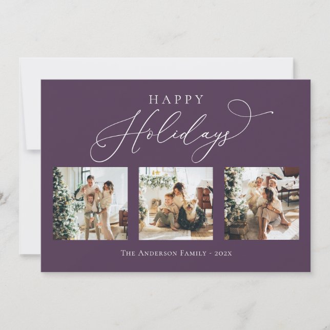 Cartes Pour Fêtes Annuelles Joyeuses vacances Purple Plum Multi Photo Collage (Devant)
