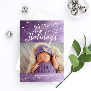 Cartes Pour Fêtes Annuelles Joyeuses vacances Purple Snowy Aquarelle Photo