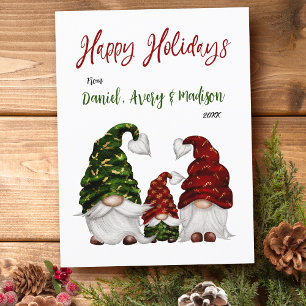 Cartes Pour Fêtes Annuelles Joyeuses vacances Rustique Aquarelle Famille Gnome