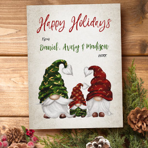 Cartes Pour Fêtes Annuelles Joyeuses vacances Rustique Aquarelle Famille Gnome