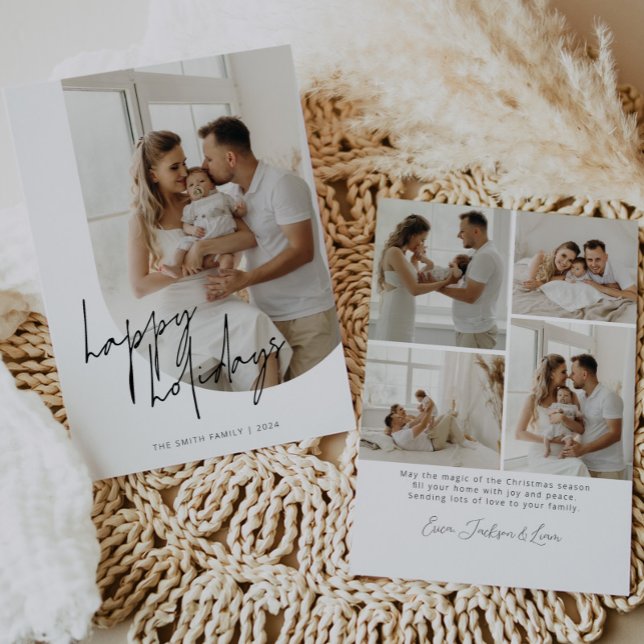 Cartes Pour Fêtes Annuelles Joyeuses vacances Script Calligraphie Arch Photo (Créateur téléchargé)