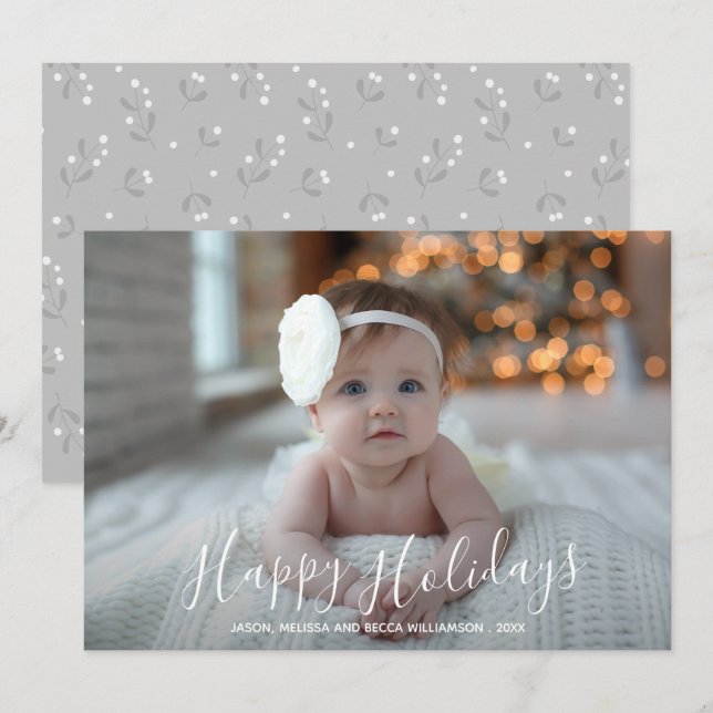 Cartes Pour Fêtes Annuelles Joyeuses vacances Script Photo de Noël (Devant / Derrière)