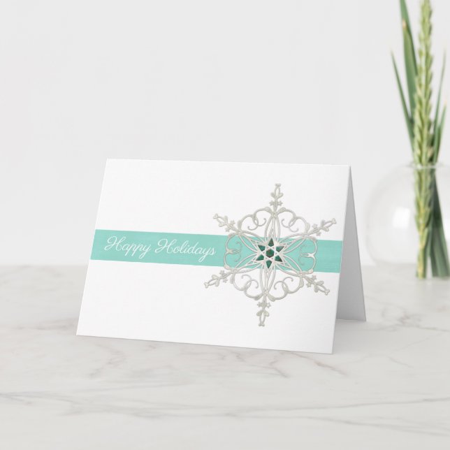Cartes Pour Fêtes Annuelles Joyeuses vacances Silver Blue Snowflake Noël (Devant)