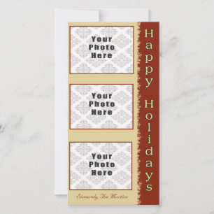 Cartes Pour Fêtes Annuelles Joyeuses vacances Tan/Rouge 3 Photo 4x8
