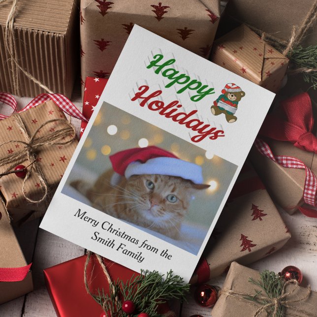 Cartes Pour Fêtes Annuelles Joyeuses vacances Teddy Bear Noël script photo (Créateur téléchargé)