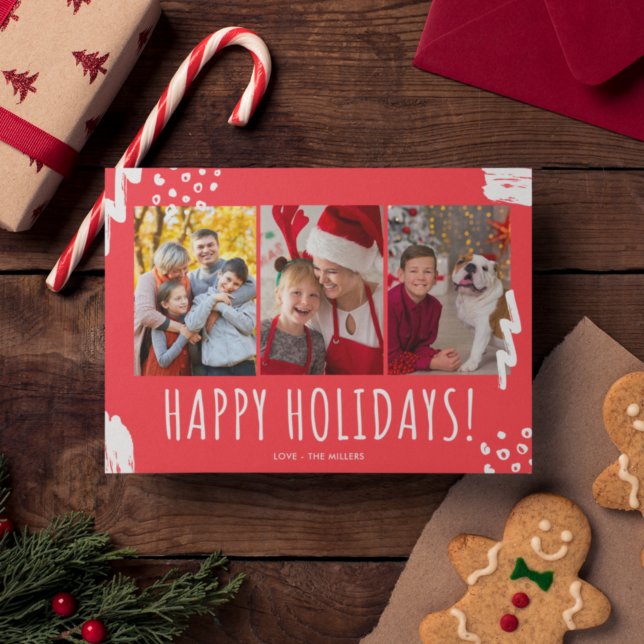 Cartes Pour Fêtes Annuelles Joyeuses vacances Trois photos Noël de famille (Créateur téléchargé)
