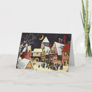 Cartes Pour Fêtes Annuelles Joyeuses vacances, Village d'hiver avec Dachshunds
