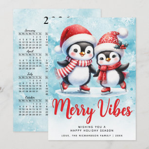 Cartes Pour Fêtes Annuelles Joyeuses vibes mignonnes pingouins Bleu Rouge Noël