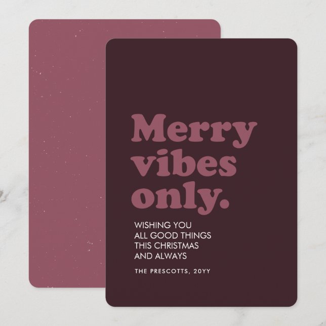 Cartes Pour Fêtes Annuelles Joyeuses vibes seulement fun rétro prune Noël (Devant / Derrière)