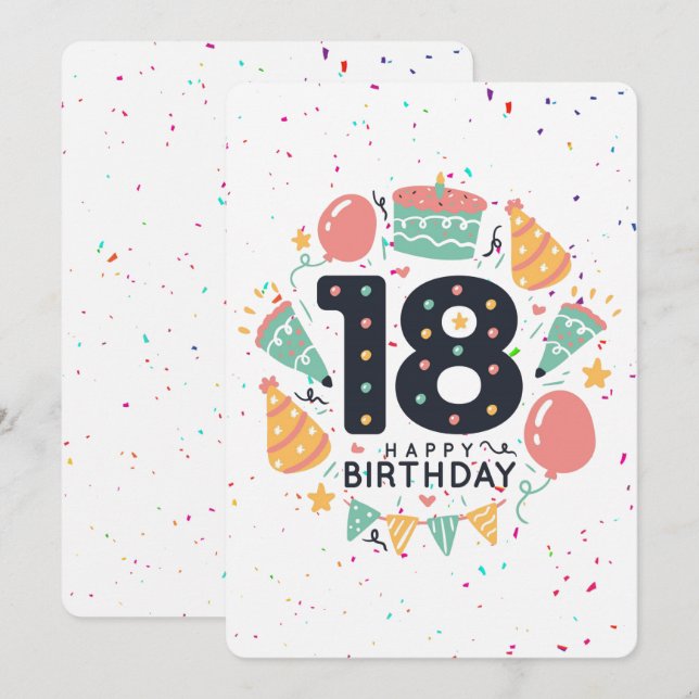 Cartes Pour Fêtes Annuelles Joyeux 18ème anniversaire (Devant / Derrière)