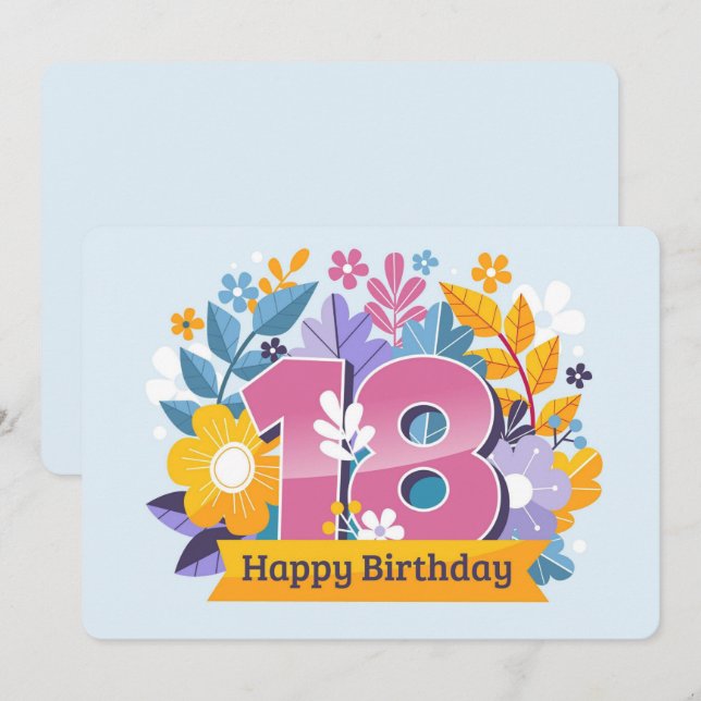 Cartes Pour Fêtes Annuelles Joyeux 18ème anniversaire (Devant / Derrière)