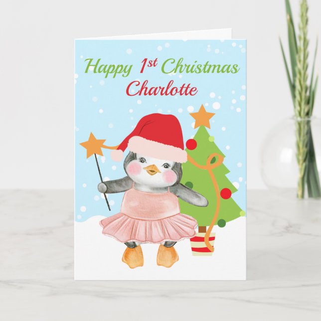Cartes Pour Fêtes Annuelles Joyeux 1er Noël Pingouin Ballerina (Devant)