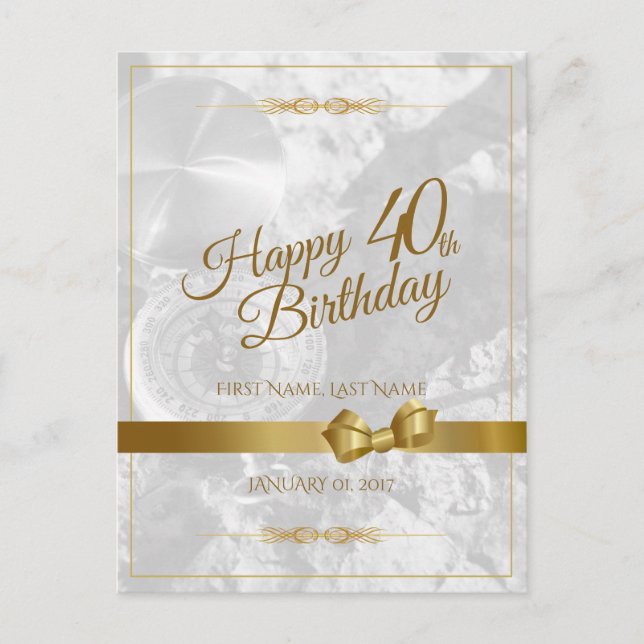 Cartes Pour Fêtes Annuelles Joyeux 40ème anniversaire avec arc en or (Devant)