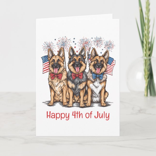 Cartes Pour Fêtes Annuelles Joyeux 4 juillet Chiens Bergers Allemands (Devant)