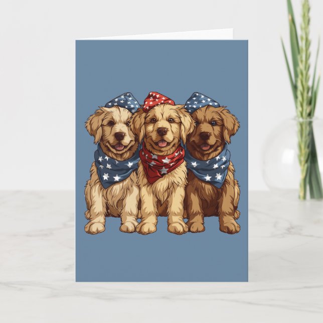 Cartes Pour Fêtes Annuelles Joyeux 4 Juillet Chiens De Rétritrice D'Or (Devant)