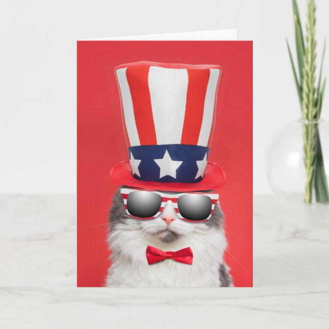 Cartes Pour Fêtes Annuelles Joyeux 4 juillet Cool Humour de chats patriotiques (Devant)