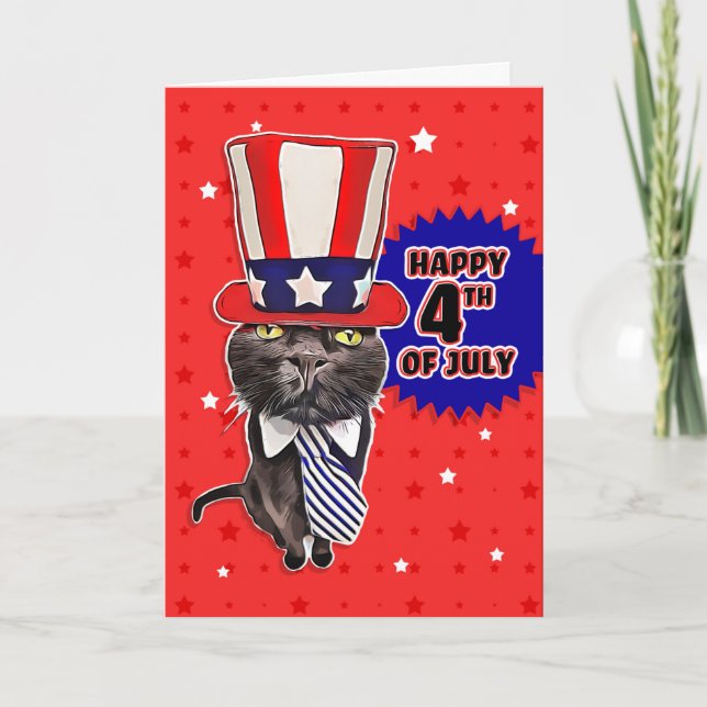 Cartes Pour Fêtes Annuelles Joyeux 4 Juillet Cute Patriotic Chat (Devant)