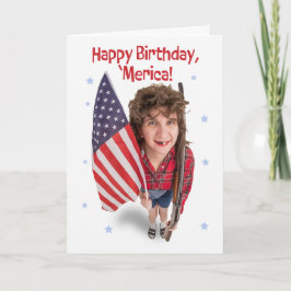 Cartes Pour Fêtes Annuelles Joyeux 4 juillet Drôle roux femme avec drapeau
