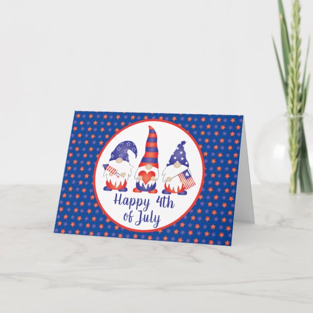 Cartes Pour Fêtes Annuelles Joyeux 4 juillet Gnomes Rouge Blanc Bleu (Devant)
