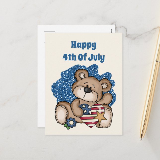 Cartes Pour Fêtes Annuelles joyeux 4 juillet ours ajouter un texte (Devant/Arrière en situation)