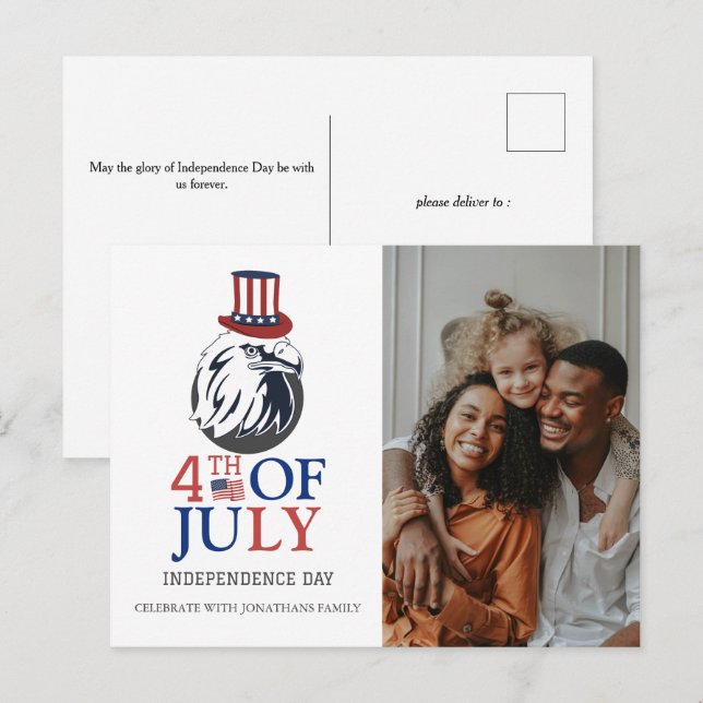 Cartes Pour Fêtes Annuelles Joyeux 4 juillet photo du Jour de l'Indépendance (Devant / Derrière)