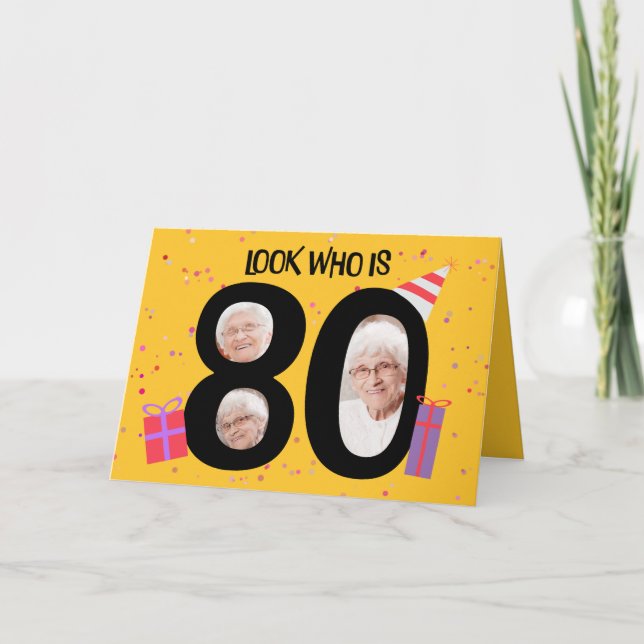 Cartes Pour Fêtes Annuelles Joyeux 80e anniversaire Big 80 cadre photo (Devant)