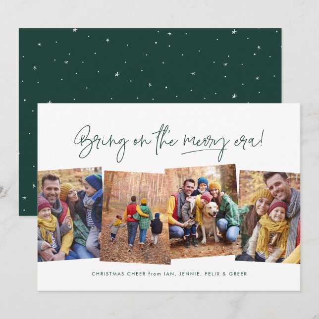 Cartes Pour Fêtes Annuelles Joyeux âge drôle quatre photo vert Noël (Devant / Derrière)