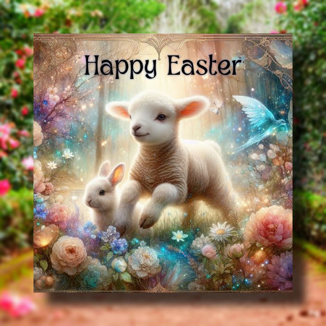Cartes Pour Fêtes Annuelles Joyeux agneau lapin d'aquarelle de Pâques Christia (Créateur téléchargé)