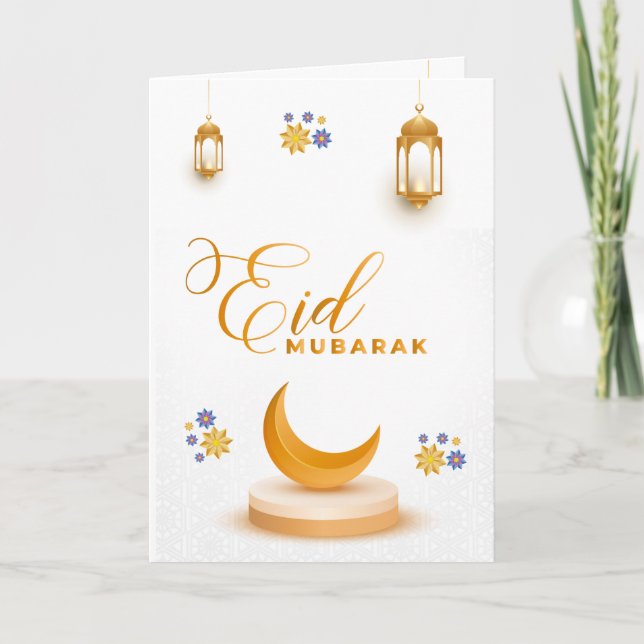 Cartes Pour Fêtes Annuelles Joyeux Aïd el-Moubarak blanc customisé (Devant)