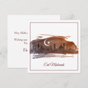 Cartes Pour Fêtes Annuelles Joyeux Aïd el-Moubarak Cresent Star Mosquée Aquare