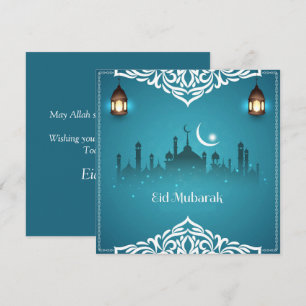 Cartes Pour Fêtes Annuelles Joyeux Aïd Moubarak Blanc Cresent Star Mosquée Ble