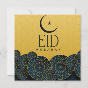 Cartes Pour Fêtes Annuelles Joyeux Aïd Moubarak Cresent Star Gold Blue Motif 
