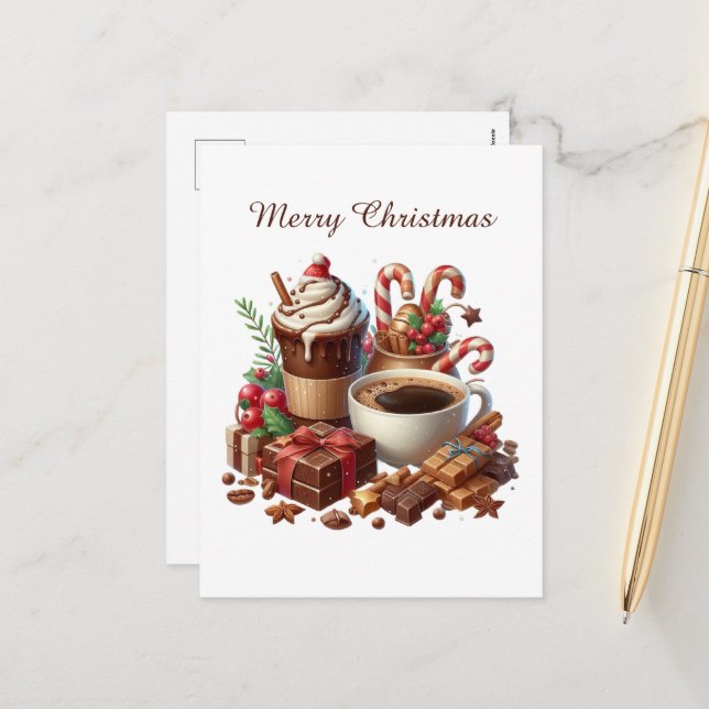 Cartes Pour Fêtes Annuelles Joyeux amateurs de café de Noël (Devant/Arrière en situation)