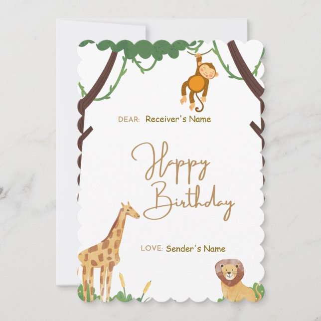 Cartes Pour Fêtes Annuelles Joyeux animaux de la jungle d'anniversaire (Devant)