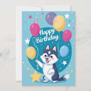 Cartes Pour Fêtes Annuelles Joyeux anniversaire à Cute Husky