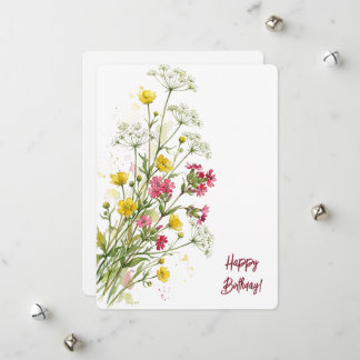 Cartes Pour Fêtes Annuelles Joyeux Anniversaire aquarelle fleurs sauvages flor