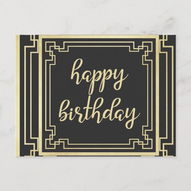Cartes Pour Fêtes Annuelles Joyeux Anniversaire Art Déco Or (Devant)