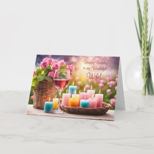 Cartes Pour Fêtes Annuelles Joyeux anniversaire de femme avec vin Rose (Devant)