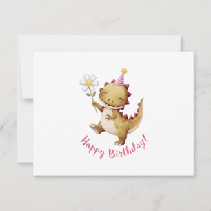 Cartes Pour Fêtes Annuelles Joyeux anniversaire Dino avec Casquette de fête et