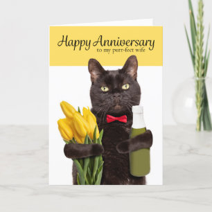Cartes Pour Fêtes Annuelles Joyeux Anniversaire Femme Cute Chat Avec Fleurs Va