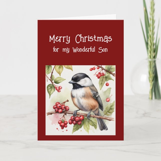 Cartes Pour Fêtes Annuelles Joyeux Anniversaire Fils Merveilleux Chickadee Bir (Devant)