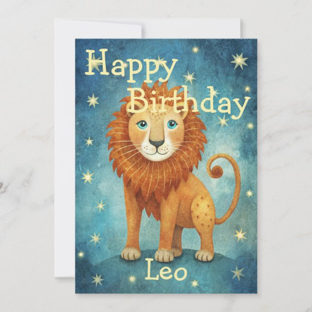 Cartes Pour Fêtes Annuelles Joyeux Anniversaire Lion Lion signe Zodiac (Devant)