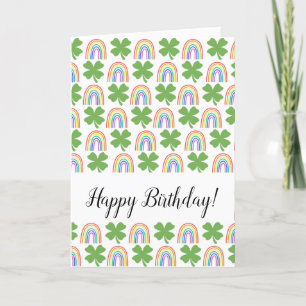 Cartes Pour Fêtes Annuelles Joyeux Anniversaire motif Trèfles et Arcs-en-ciel